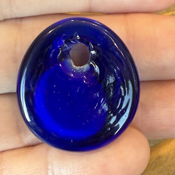 Evil Eye Amulet Pendant Cobalt Blue Glass Art Handblown White Protection - Picture 3 of 5